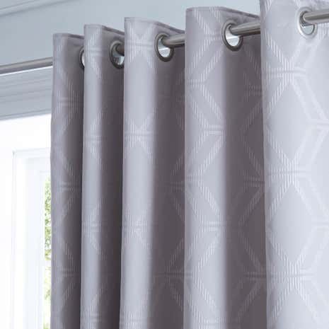Geo Jacquard Grey Blackout Eyelet Curtains