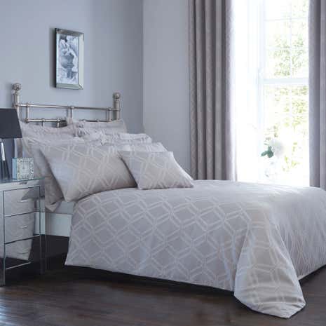 Geo Jacquard Grey Duvet Cover and Pillowcase Set