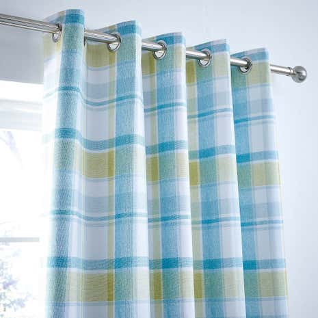 Harrison Check Teal Blackout Eyelet Curtains