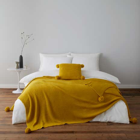Pom Pom Ochre Knit Throw