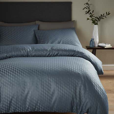 Geo Jacquard Navy Duvet Cover and Pillowcase Set