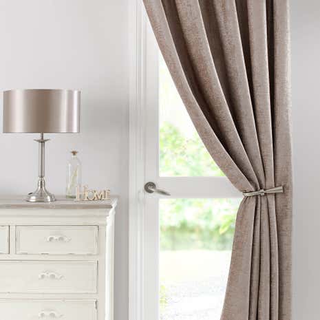 Chenille Taupe Lined Pencil Pleat Door Curtain