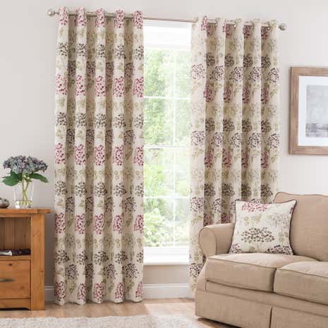 Bloom Berry Lined Eyelet Curtains