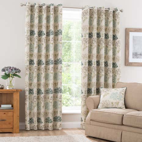 Bloom Teal Lined Eyelet Curtains