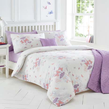 Spray Butterfly White Duvet Cover and Pillowcase Set
