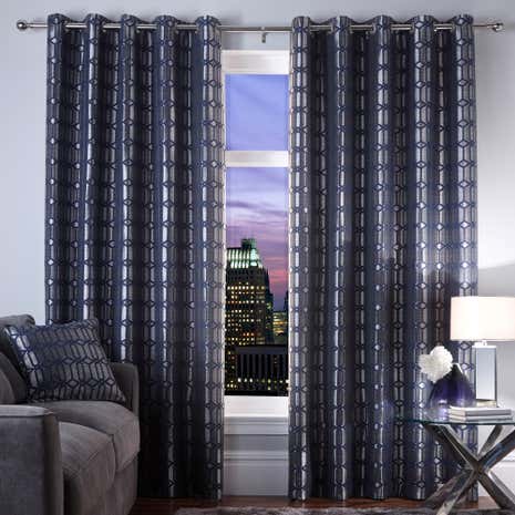 5A Fifth Avenue Lexington Geo Midnight Blue Eyelet Curtains