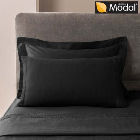 5A Fifth Avenue Modal Black Pintuck Cuffed Housewife Pillowcase Pair