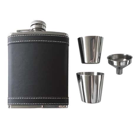 5A Fifth Avenue Faux Leather Hip Flask Set