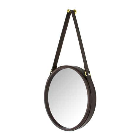 Brown Faux Leather Strap Mirror