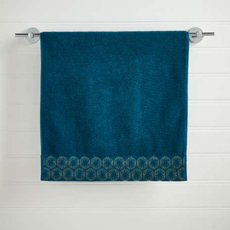 Charm Geo Border Teal Hand Towel