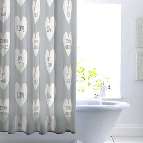 Slogan Hearts Shower Curtain