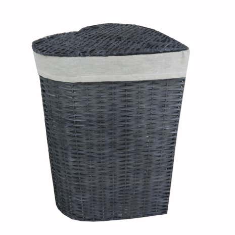 Grey Heart Wicker Laundry Hamper