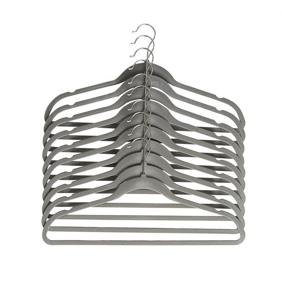 Pack of 10 Grey Flocked Hangers