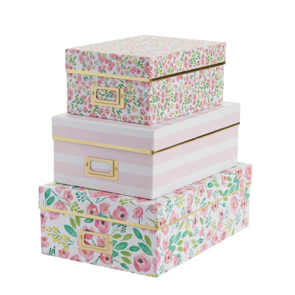 Set of 3 Pink Flower Boxes