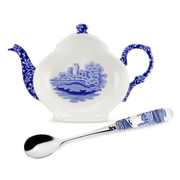 Spode Blue Italian Tea Bag Tidy & Spoon