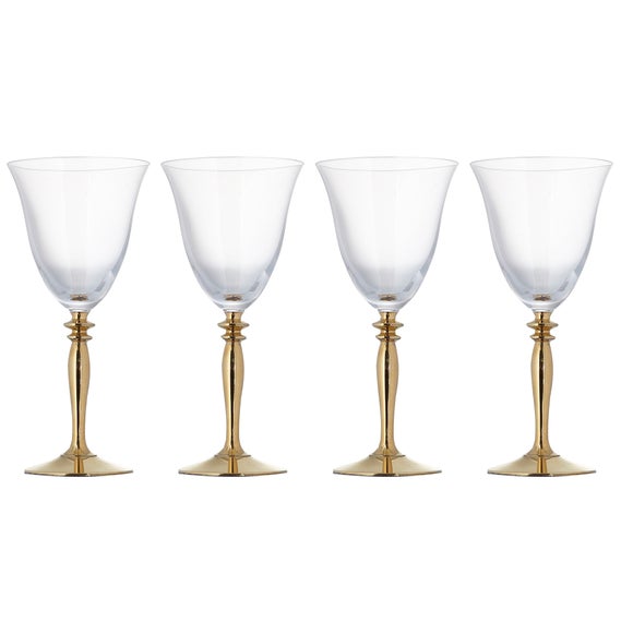 Pack of 4 Gold Stem Red Wine Glasses
