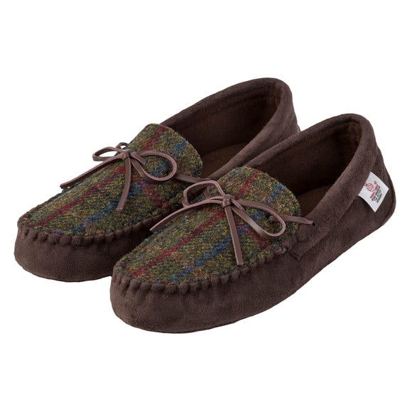 Mens Harris Tweed Mocassin Slippers