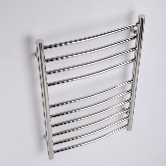 Alara Polished Silver Stainless Steel Curved Dual Fuel Towel Radiator