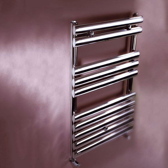 Oval Brushed Silver Stainless Steel Dual Fuel Towel Radiator