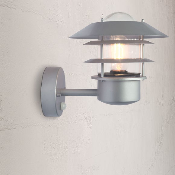 Helsingor Silver Lantern Wall Light with PIR Sensor