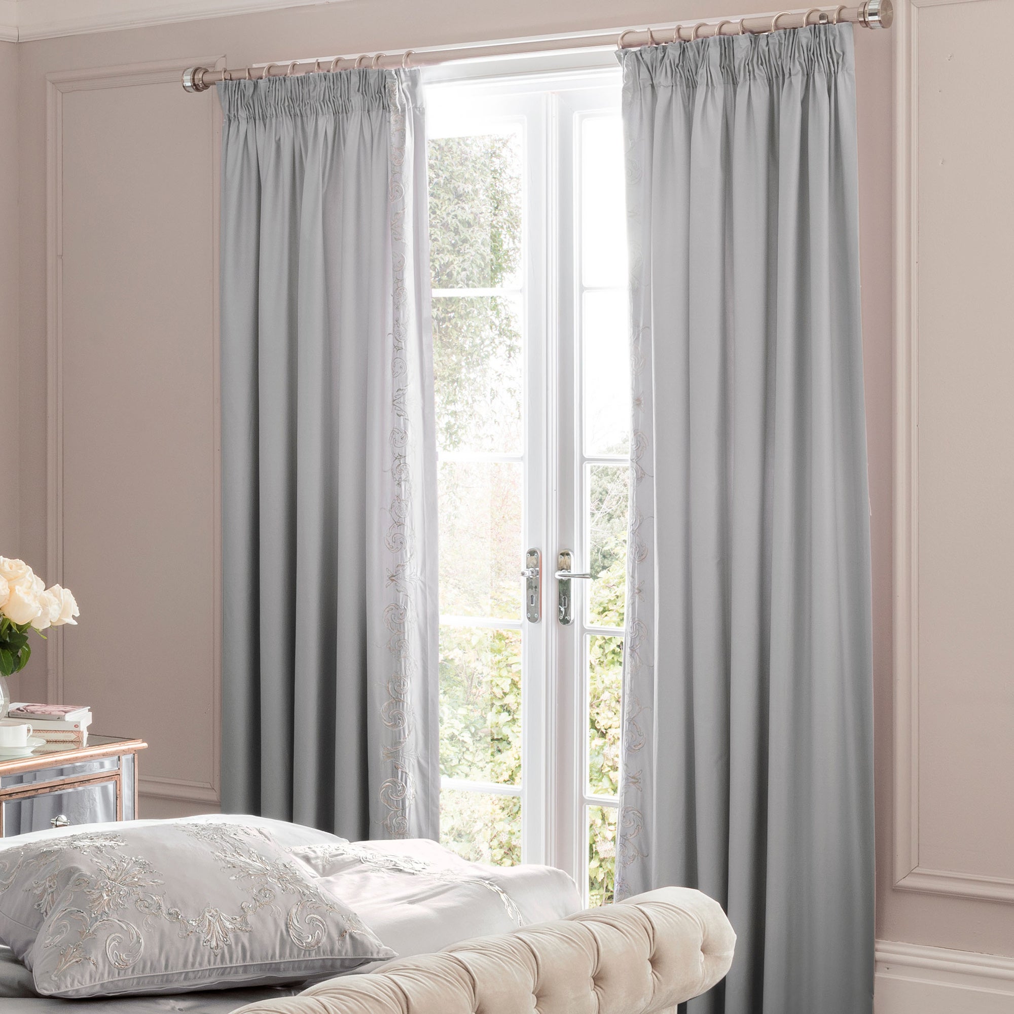 £39.99 for Dorma brocatello grey lined pencil pleat curtains grey