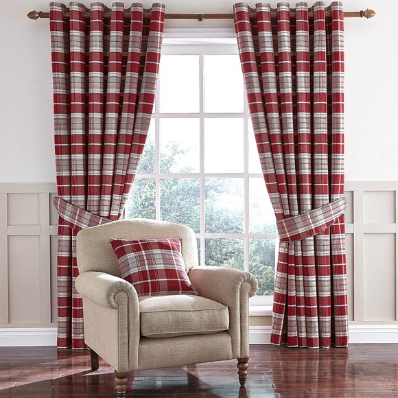 Dorma Bloomsbury Check Red Lined Eyelet Curtains Red WOW Pound