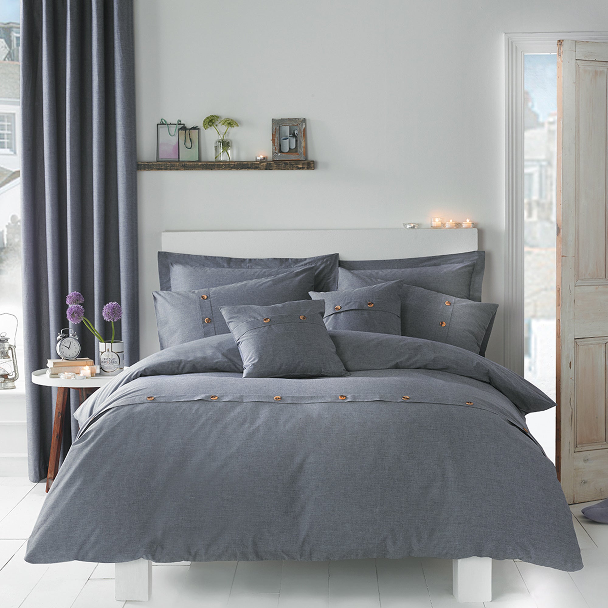 Chambray Blue Bed Linen Collection | Dunelm