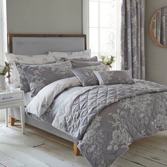 Laura Grey Jacquard Bed Linen Collection | Dunelm