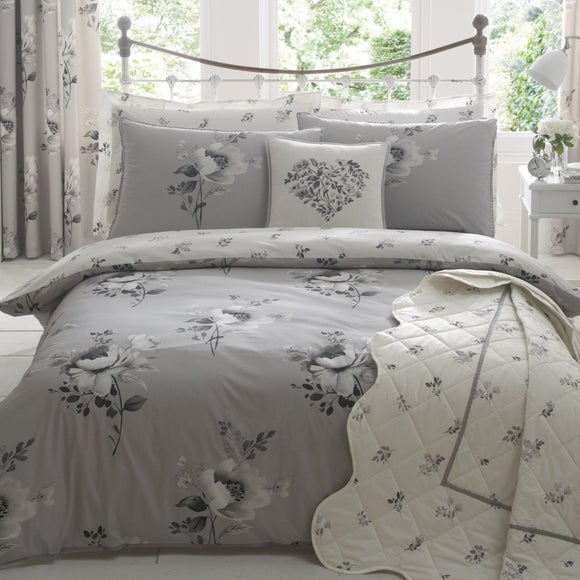 Liana Grey Bed Linen Collection | Dunelm