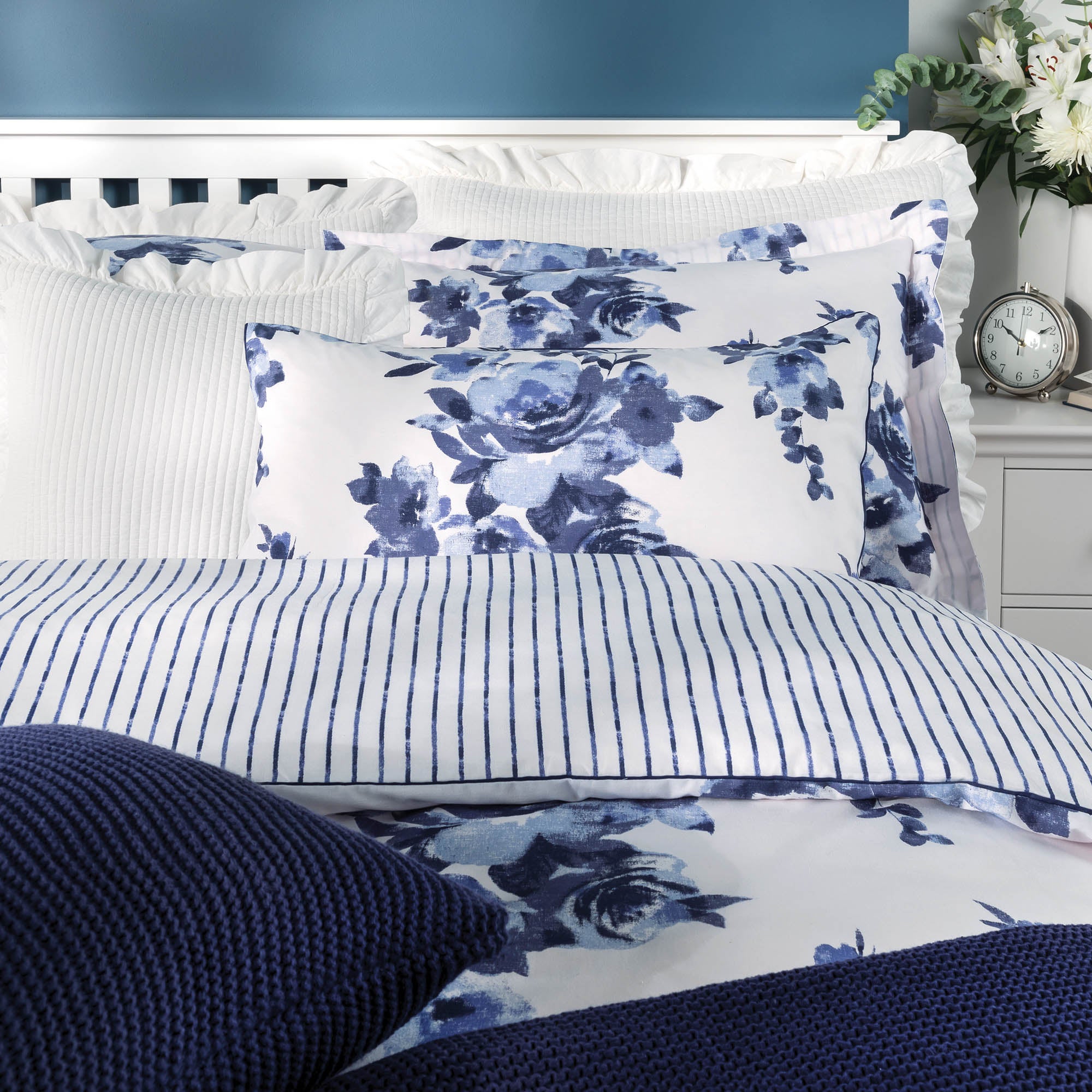 Saria Floral Blue Bed Linen Collection Dunelm