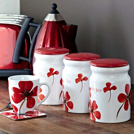 Red Painted Poppy Kitchen Canister Collection | Dunelm