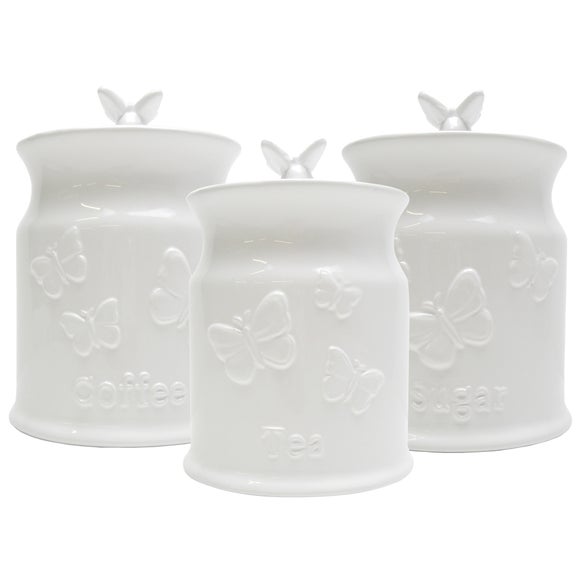 White Butterflies Embossed Canister Collection