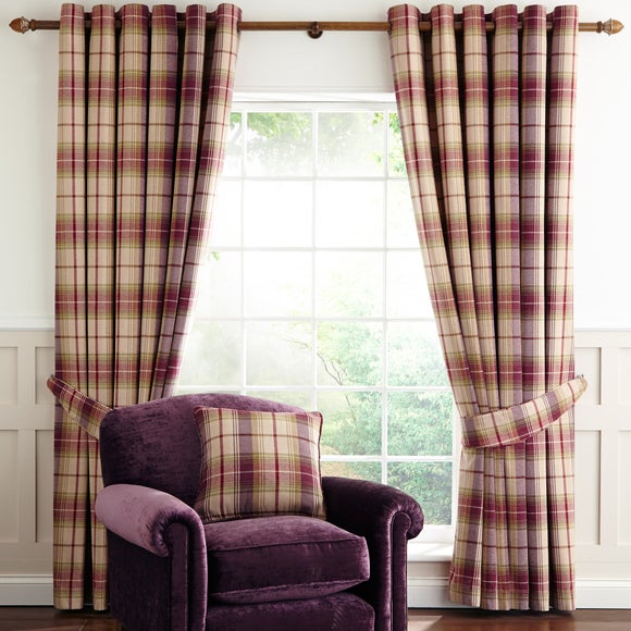 Dorma Plum Bloomsbury Check Curtain Collection
