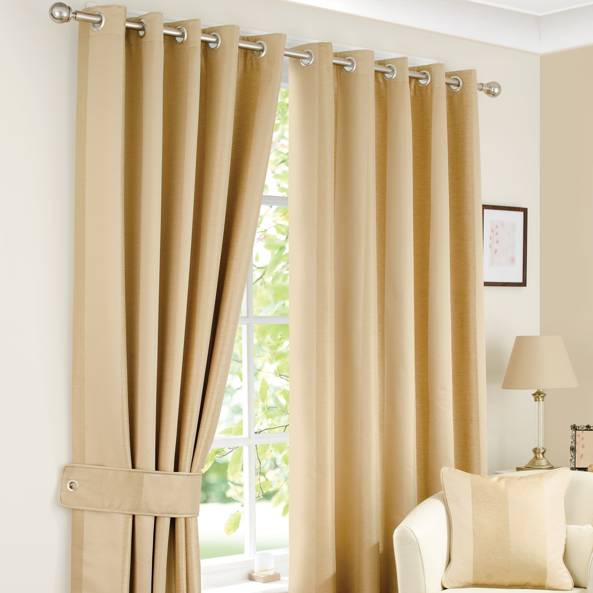 Monaco Antique Gold Eyelet Curtains | Dunelm