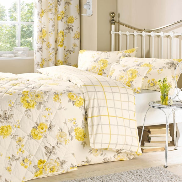 Windermere Lemon Reversible Duvet Cover And Pillowcase Set | Dunelm