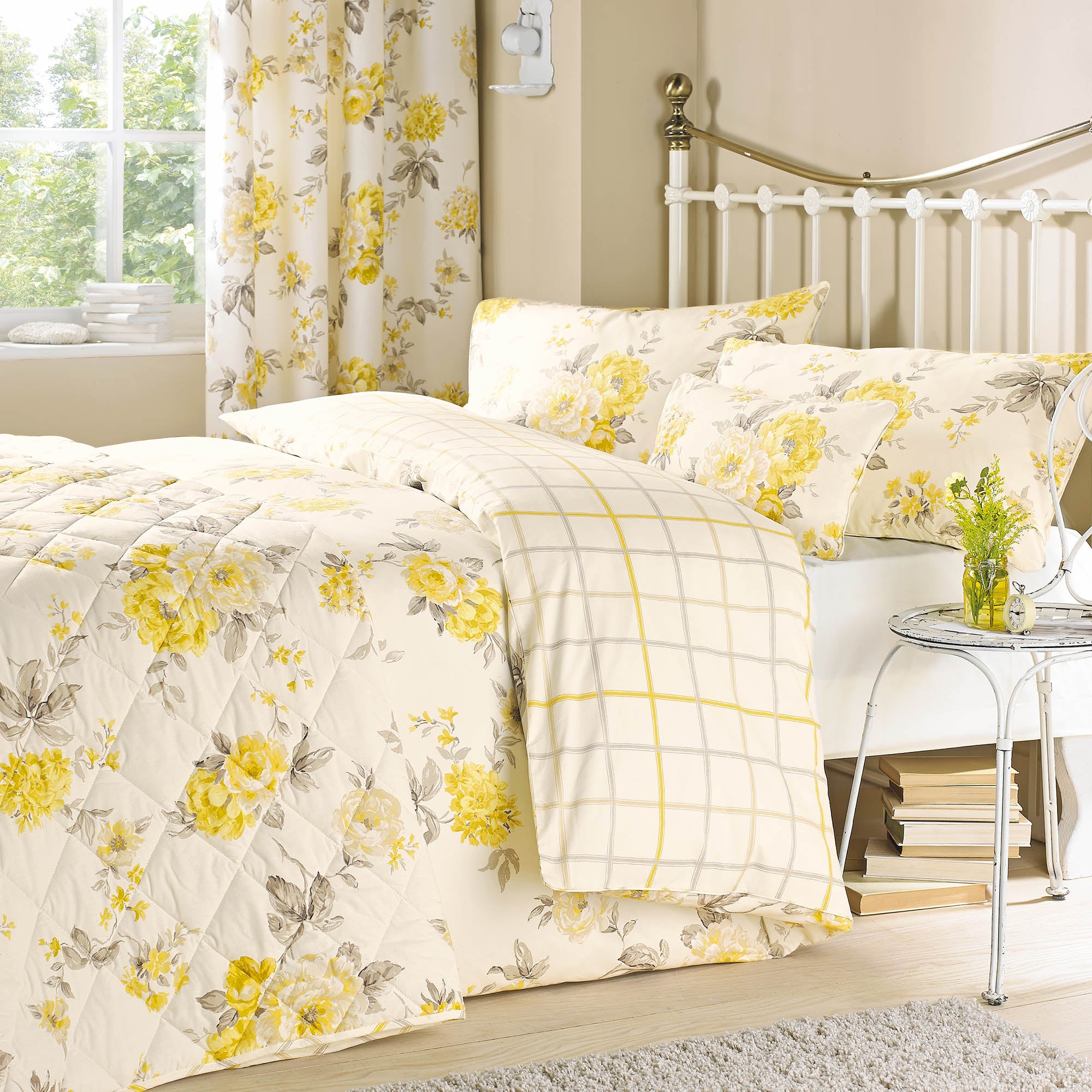 Windermere Lemon Reversible Duvet Cover And Pillowcase Set Dunelm