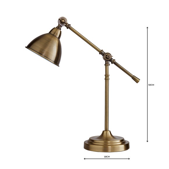 lever arm antique brass desk lamp