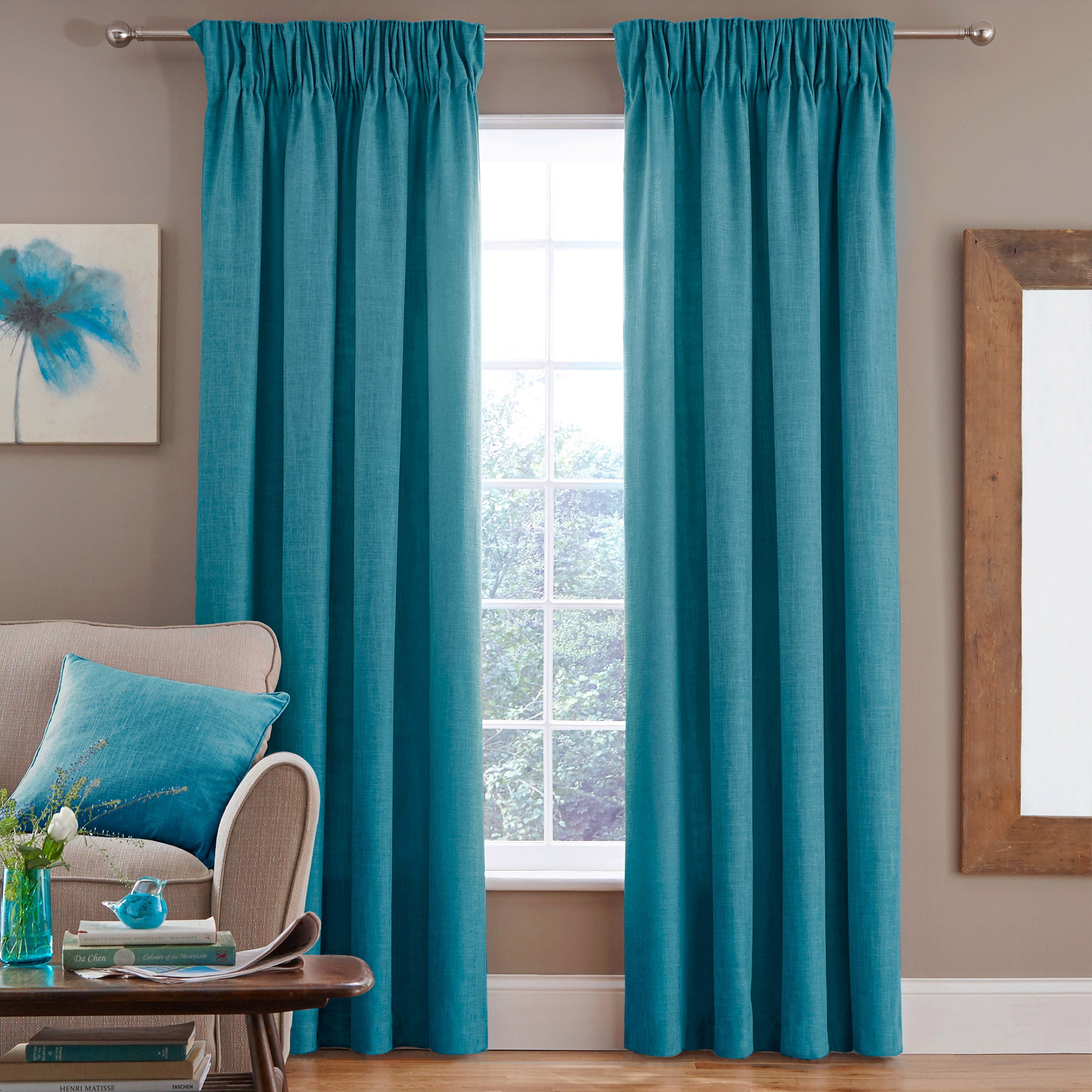 Vermont Teal Pencil Pleat Curtains | Dunelm