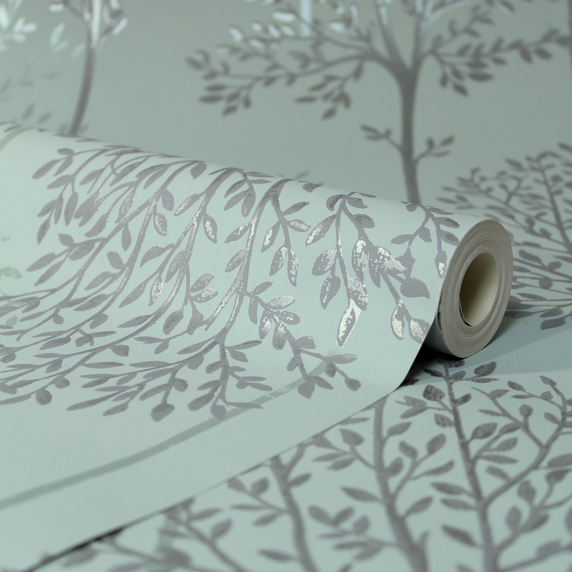 Duck Egg Spriggy Trees Wallpaper | Dunelm