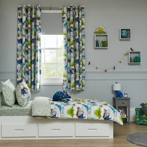 Roar Dinosaur Blackout Eyelet Kids Curtains Dunelm - Little Girl Curtains Dinosaur