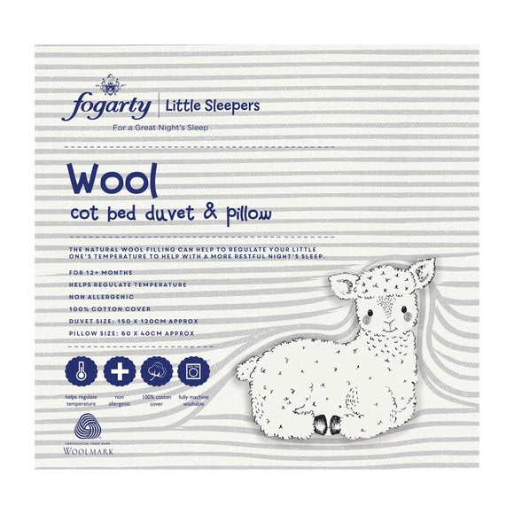 Fogarty Little Sleepers All Seasons Wool Cot Bed Duvet and Pillow Set Dunelm