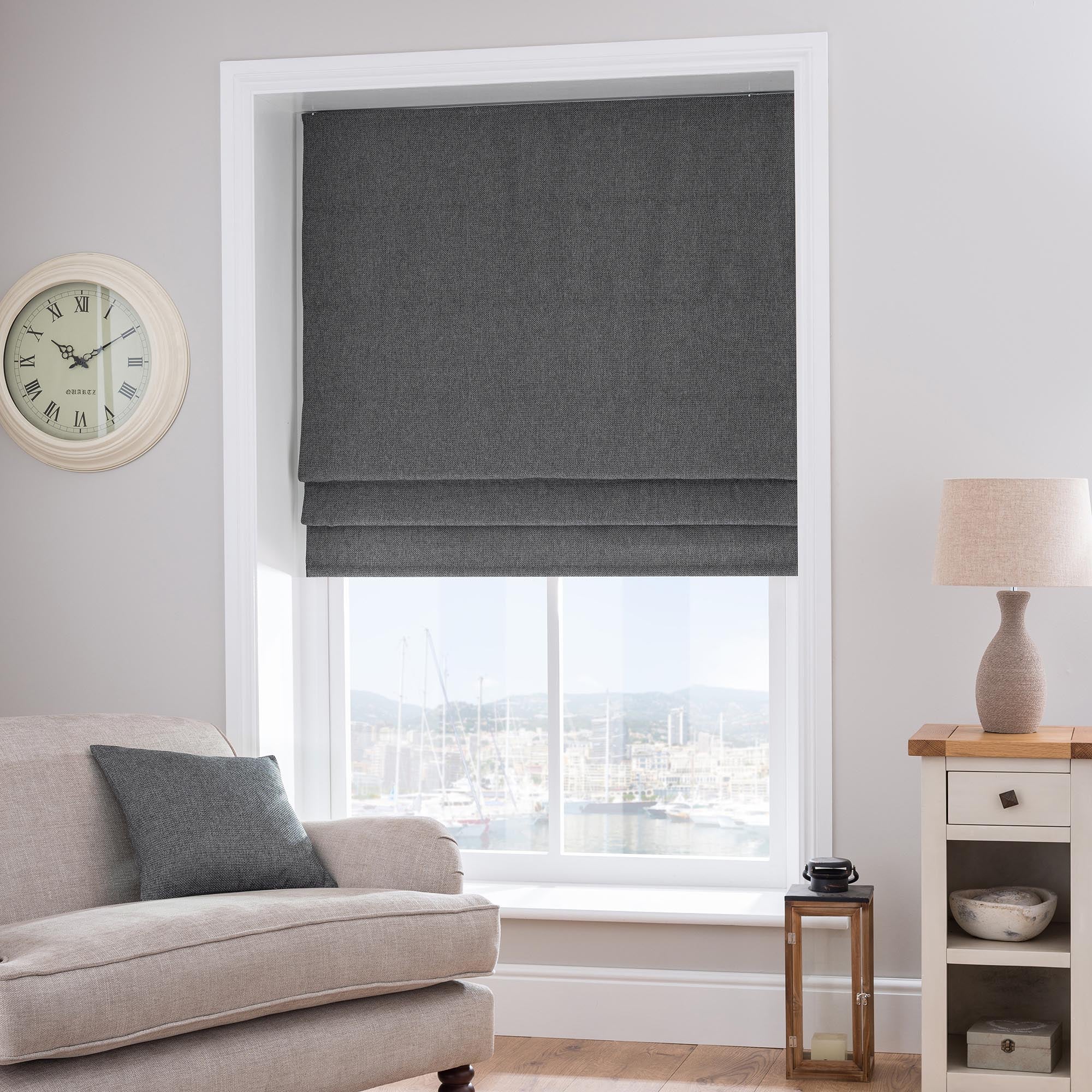 Barkweave Charcoal Roman Blind | Dunelm