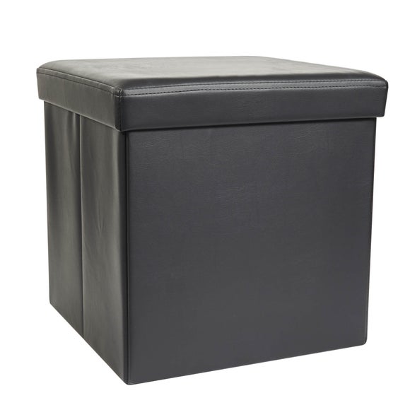 Foldable Black Cube Ottoman Dunelm