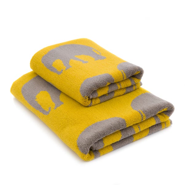 Elephants Mustard Towel | Dunelm