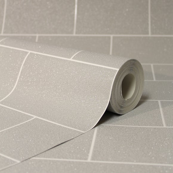 London Tile Grey Mist Wallpaper Dunelm