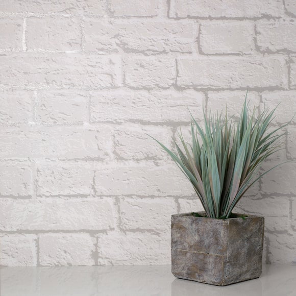 Glitter Brick White Wallpaper Dunelm