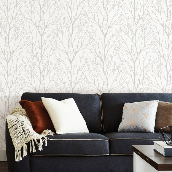 NuWallpaper Treetops Grey Self Adhesive Wallpaper Dunelm