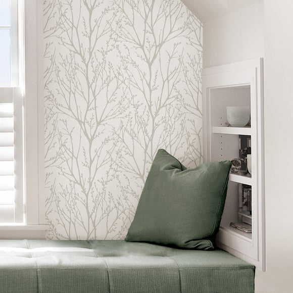 NuWallpaper Treetops Grey Self Adhesive Wallpaper Dunelm