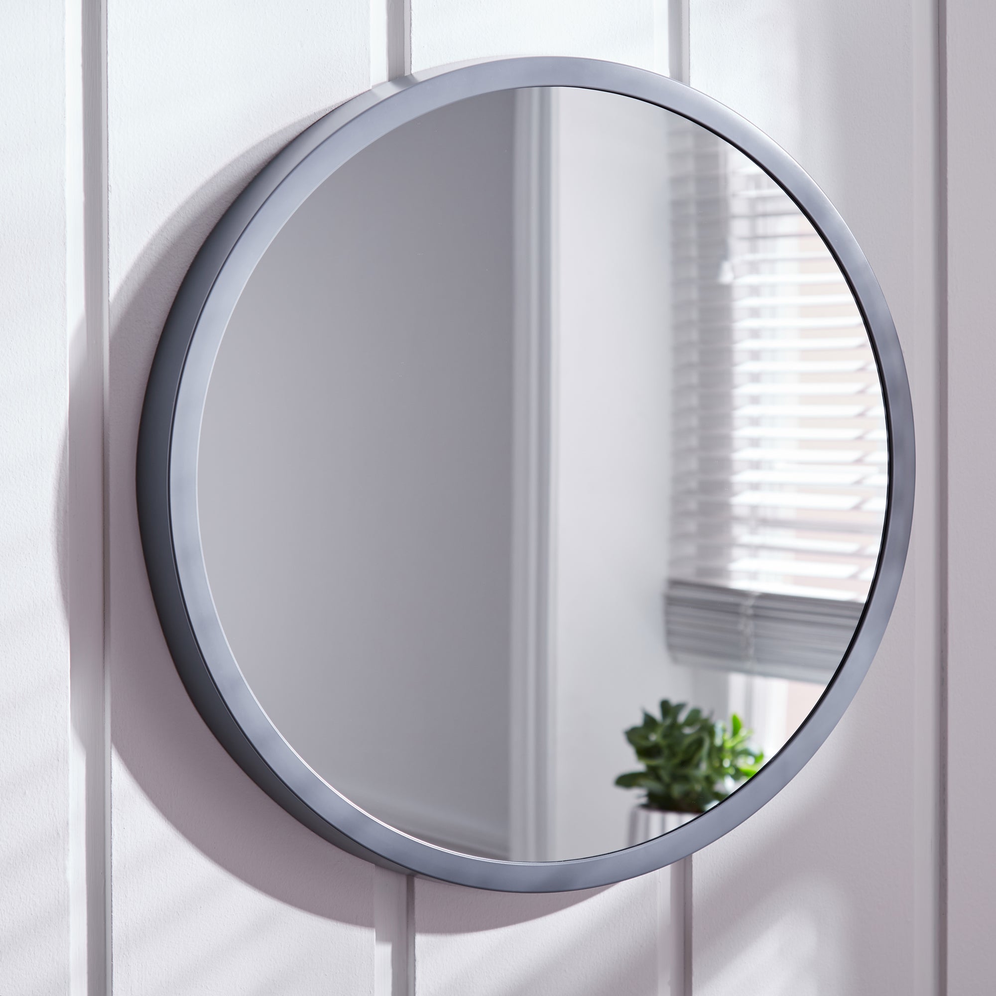 Elements Round Wall Mirror 56cm Grey | Dunelm