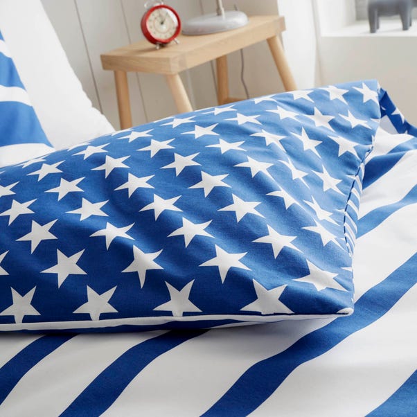 Blue Stars And Stripes Reversible Duvet, Blue Stripe Bedding Set